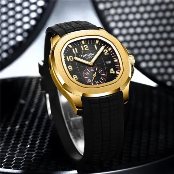 Mens Watches Analog Military Watch with Calendar Black Silicone Strap